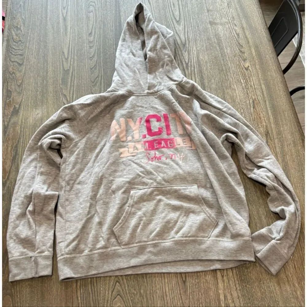 American Eagle Womens Hooded Sweatshirt Front Pocket Pullover Gray Size XXL